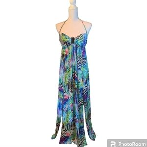 KENNETH COLE Convertible NEW YORK dress Slinky Safari double slit strapless SZ L